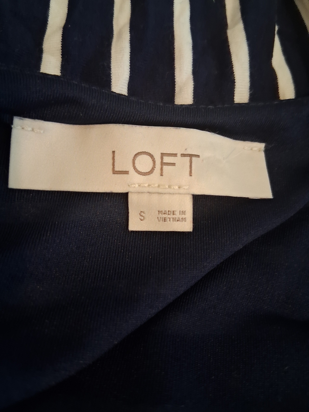 LOFT Navy and White Striped Tie-Waist Midi Dress - Picture 5 of 6